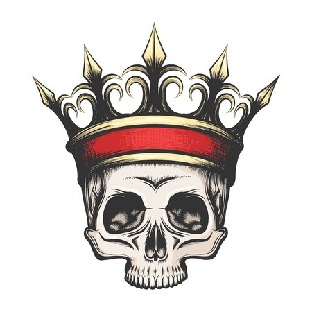 450x450 Hand Drawn Human Skull In Golden Crown In Tattoo Style Vector