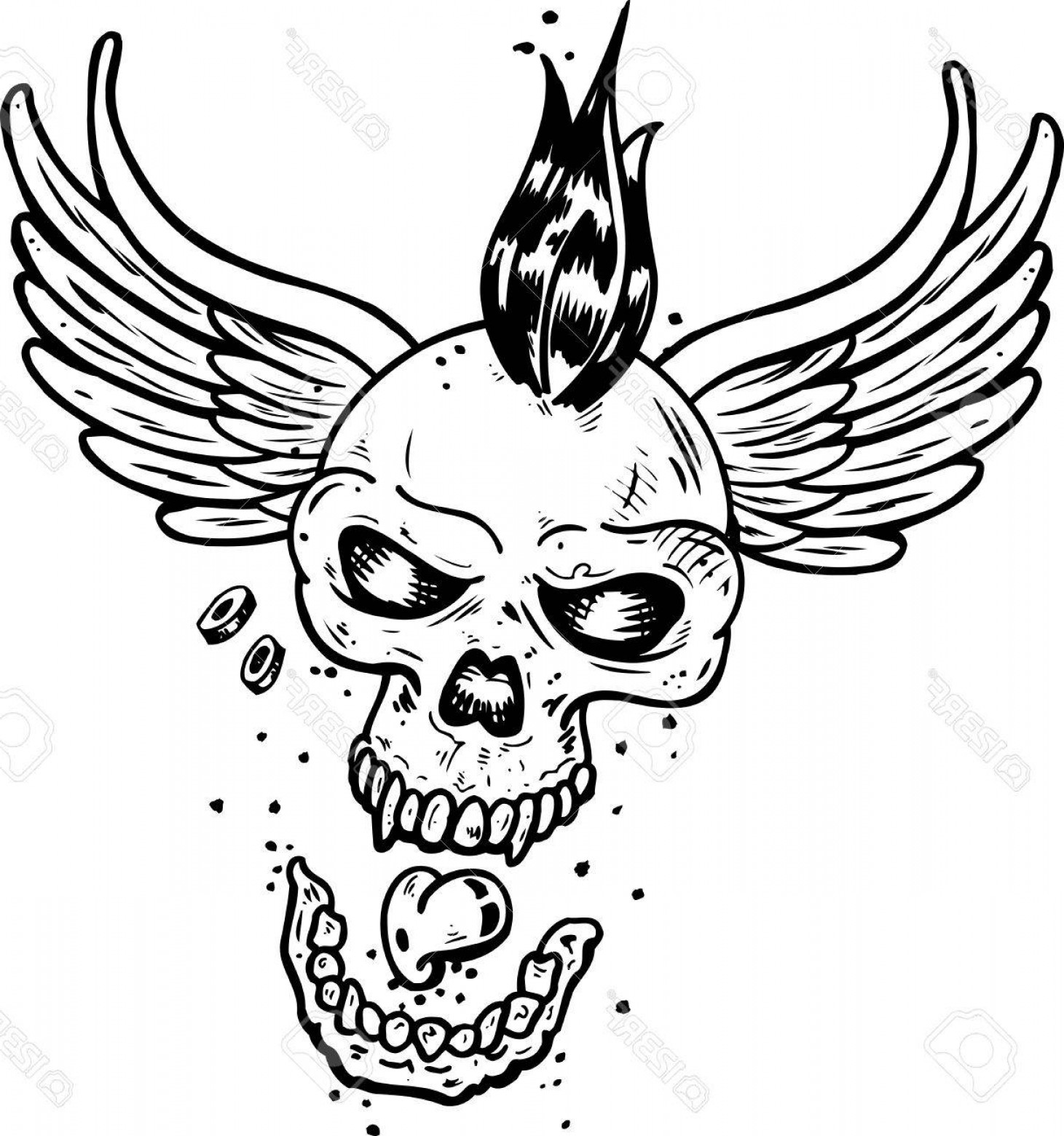 1461x1560 Photopunk Tattoo Style Skull With Wings Vector Illustration Fully
