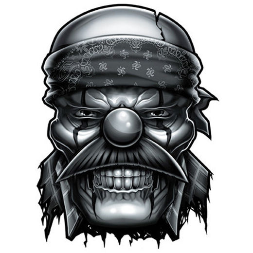 520x520 Negro Y Gris Temporary Tattoo Evil Og Clown Gangster Made In Usa