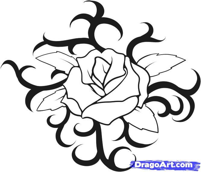 667x570 How To Draw A Simple Rose Tattoo Design