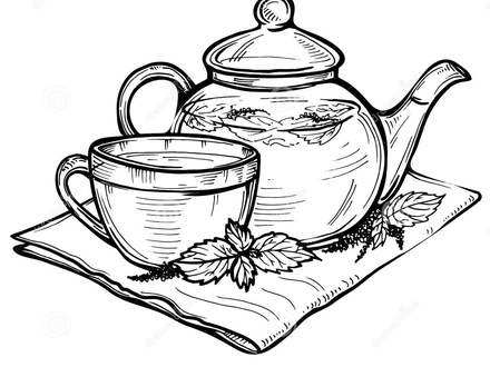 440x330 Tea Cup Sketch, Drawing In Linescup Of Tea Royalty Free Stock