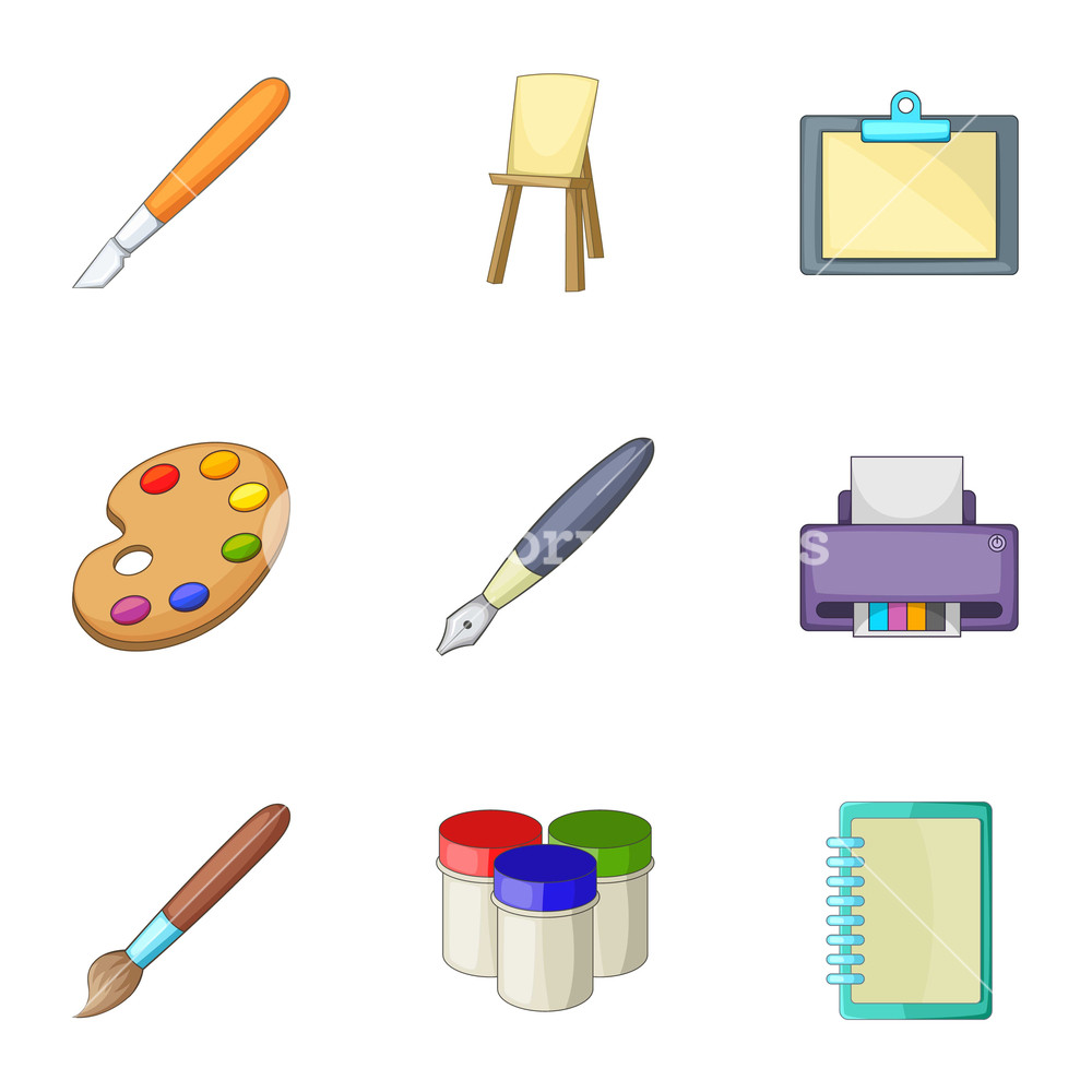 1000x1000 Drawing And Writing Tools Icons Set Cartoon Set Of Drawing
