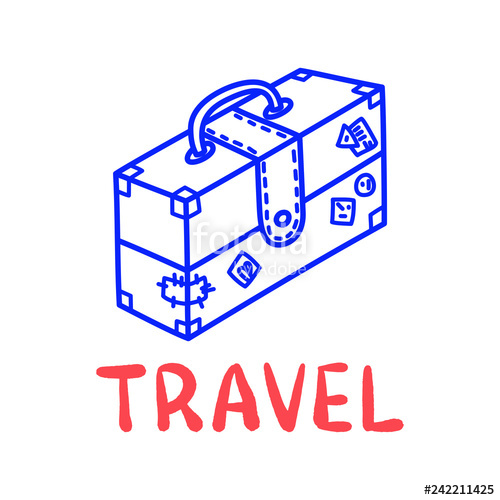500x500 Cartoon Travel Suitcase Doodle Lettering For Decoration Design