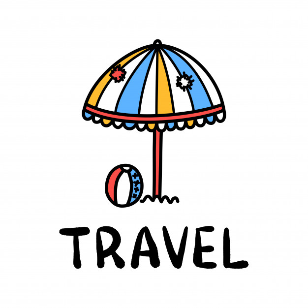 626x626 Cartoon Travel Sun Umbrella Doodle Lettering For Decoration Design