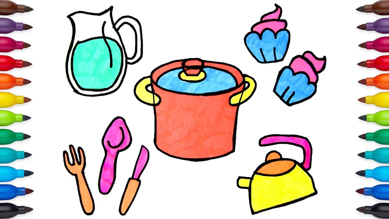 1280x720 How To Draw Kitchen Cooking Utensils Coloring Pages For Kids