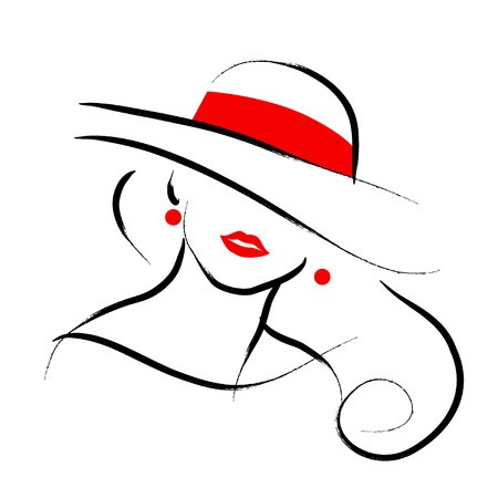450x450 Vector Hand Drawn Beautiful Lady In Hat Portrait Isolated On White