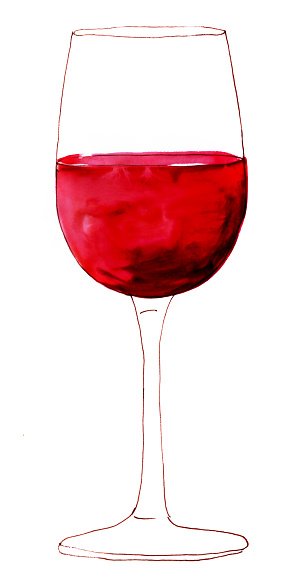 298x581 Freehand Ink And Watercolor Drawing Of Red Wine Glass Premium