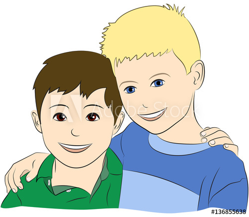 500x435 Drawing Of Two Young Boys Who Are Best Friends, Smiling
