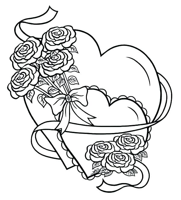 600x663 Heart And Roses Coloring Pages Heart And Roses Coloring Pages Rose