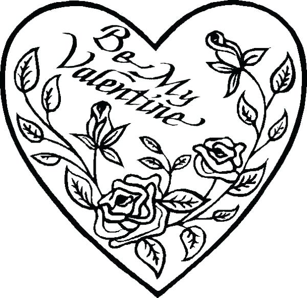 600x583 Hearts With Roses Coloring Pages Hearts And Roses Coloring Pages