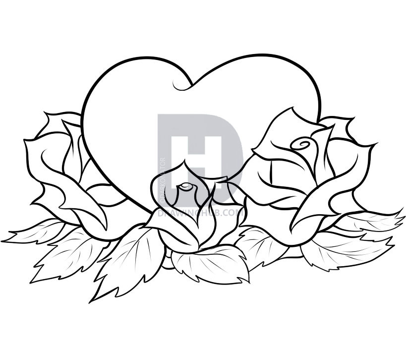 819x690 How To Draw Hearts And Roses, Step