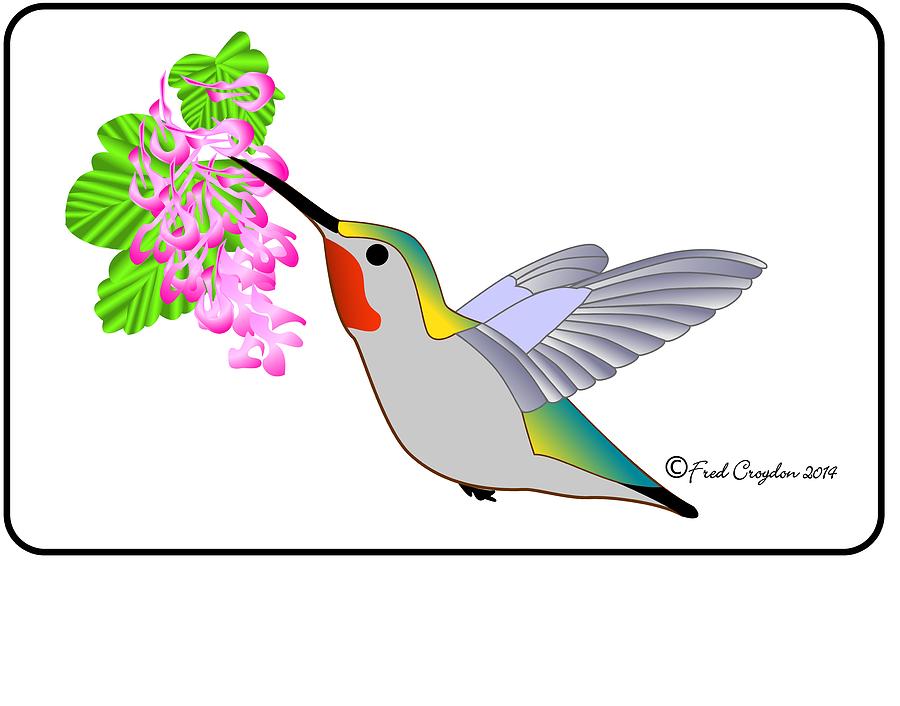 900x706 Hummingbird With Flowers Drawing