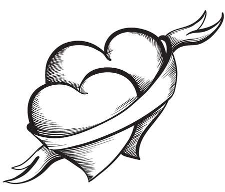 450x383 Drawings Of Hearts With Ribbons
