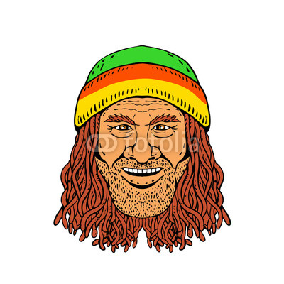 400x400 drawing sketch style illustration of head of a rastafarian