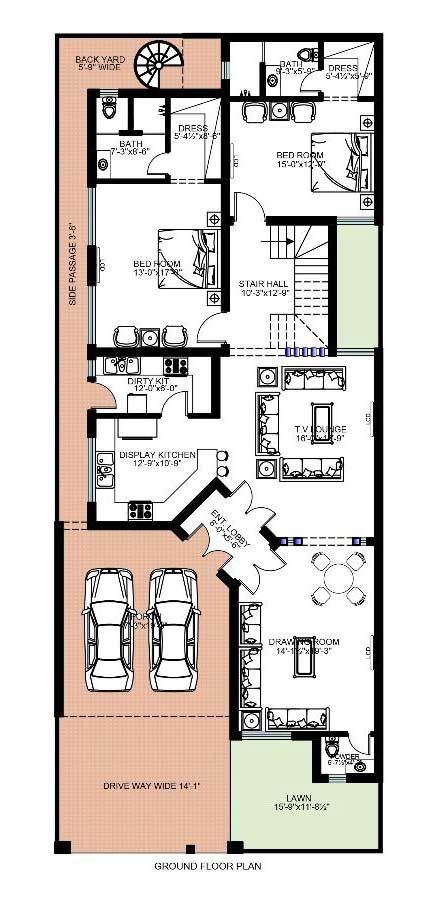 422x902 ground floor marla house ideas house map, home map design