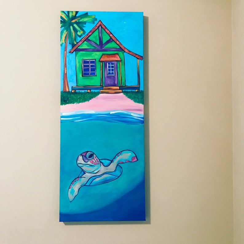 794x794 Soft Dream Original Acrylic Painting Sea Turtle Caribbean Etsy
