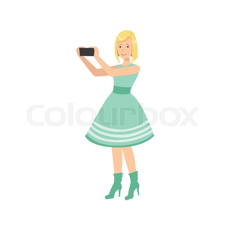 800x800 Girl In Blue Dress Taking Pictures Stock Vector Colourbox