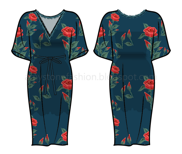 600x507 Amy Stone Fashion Flat Sketches Floral Print Dress Flat Drawing