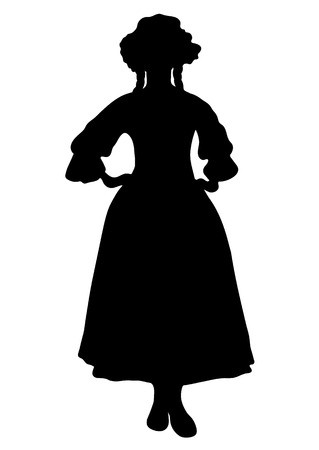 319x450 Woman Full Length Silhouette, With Pigtails And Cap, In Old