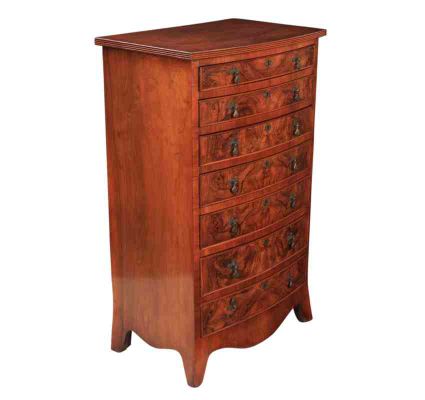 425x400 antique slim bow front walnut chest of drawers for sale