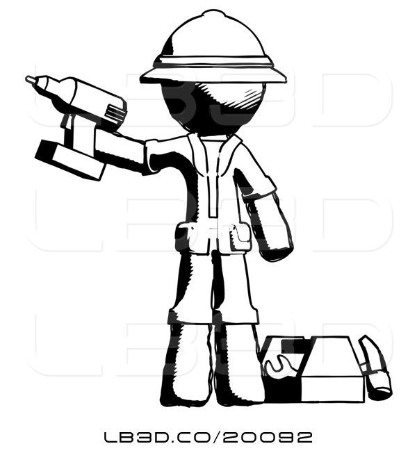 600x652 Illustration Of Ink Explorer Ranger Guy Holding Drill Ready