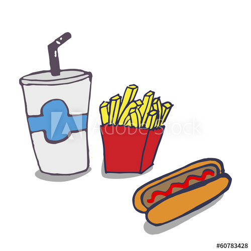 500x500 Vector Handmade Drawing Cool Drink, Fries And A Hot Dog