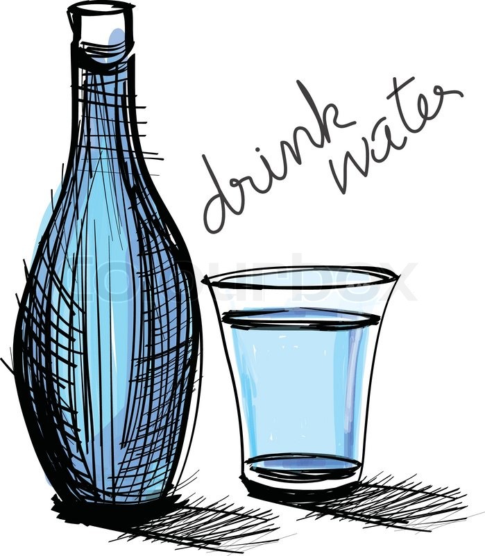 699x800 Water Drink In Bottle And Glass Rough Stock Vector Colourbox