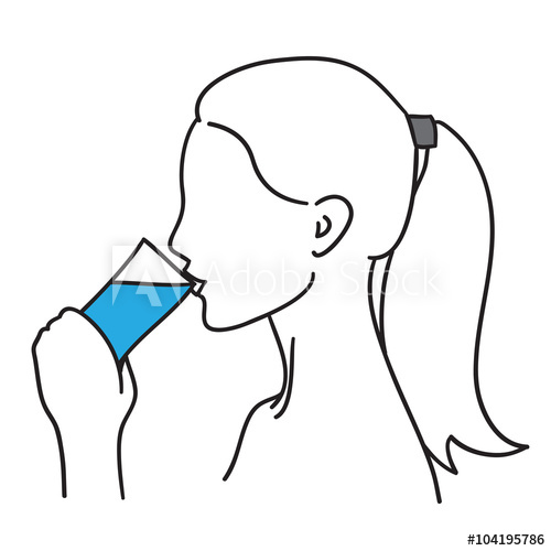 500x500 Woman Drinking Water Vector Illustration Black Line