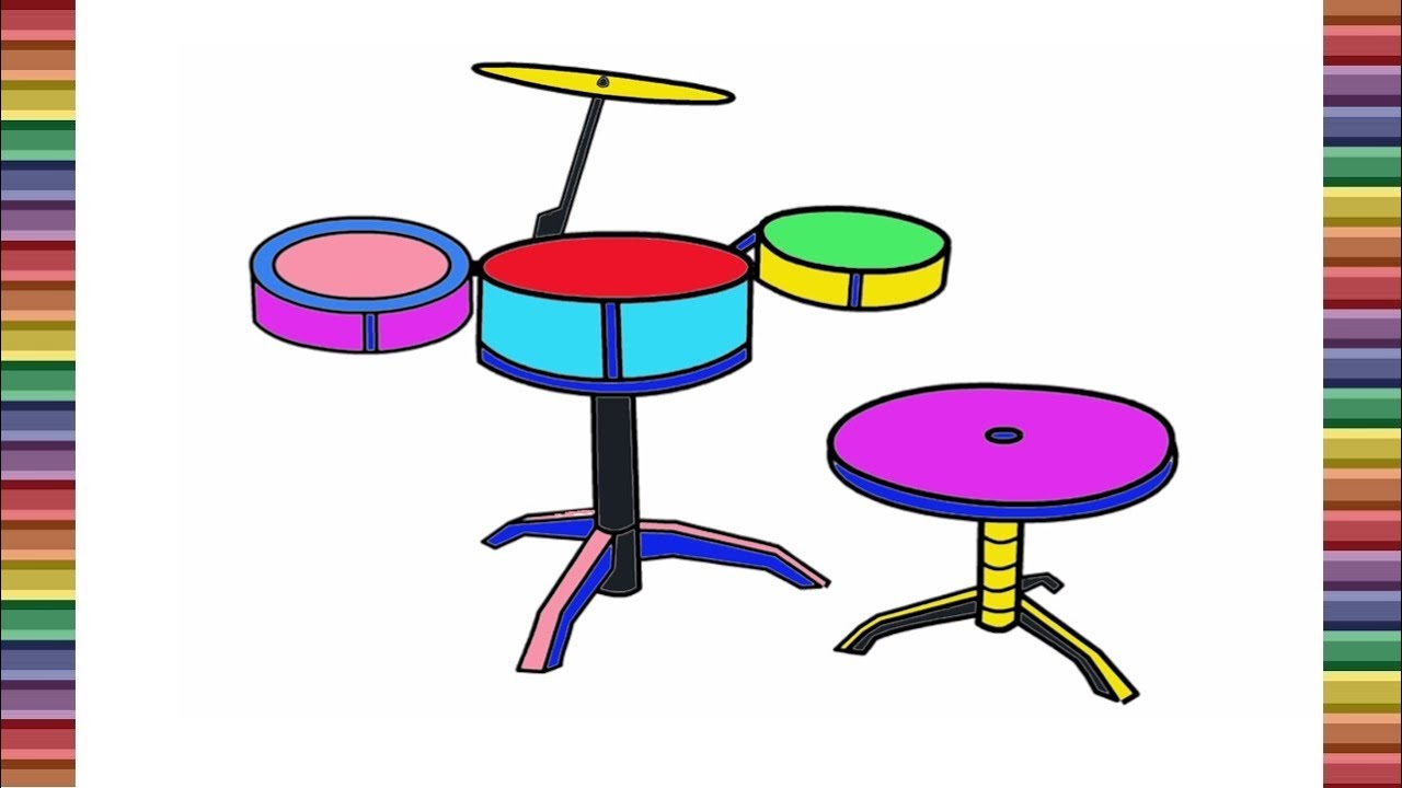 1280x720 How To Draw And Color For The Drum Kit Coloring Pages For Kids