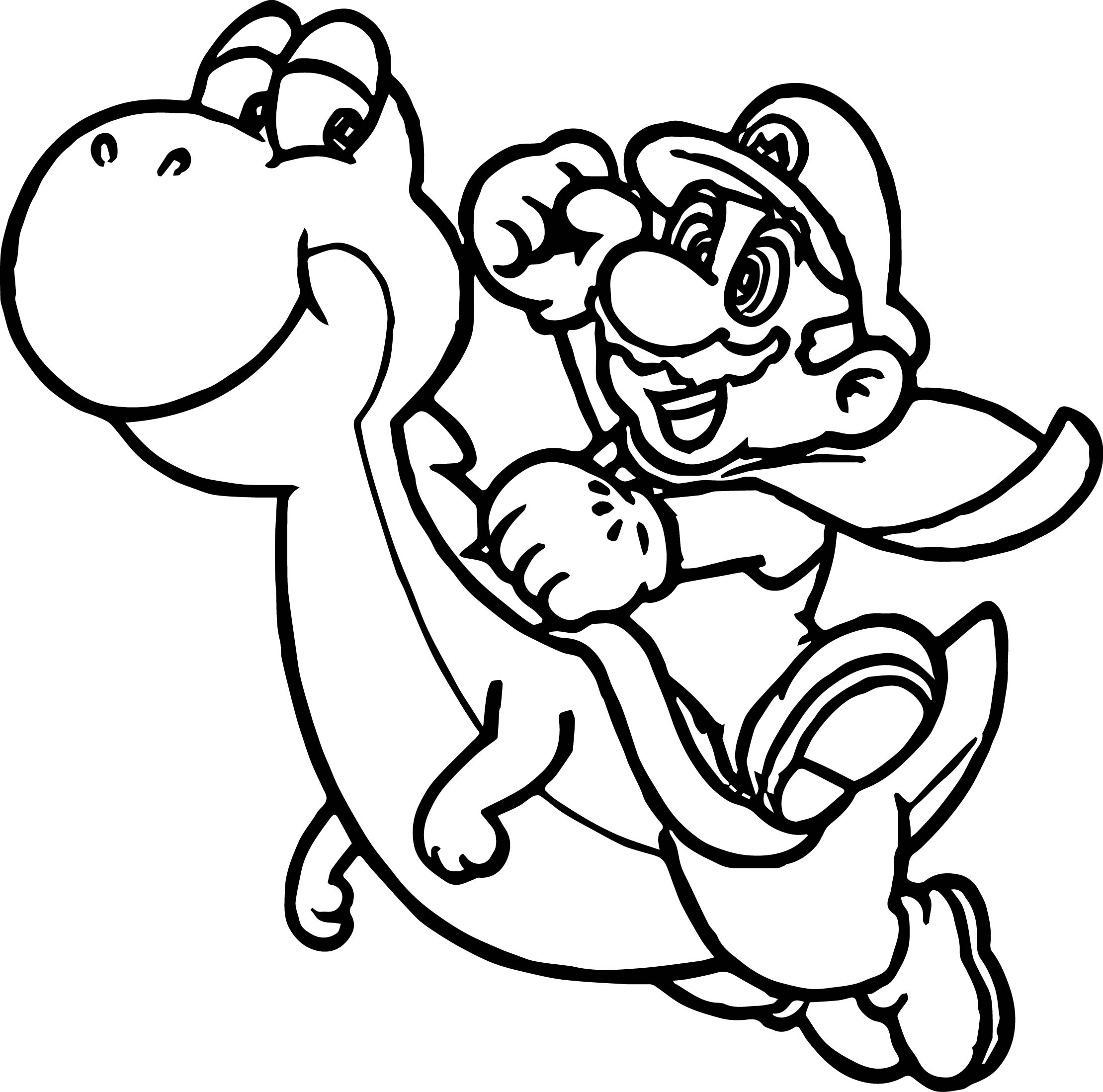 2219x2197 Super Mario And Yoshi Fly Coloring