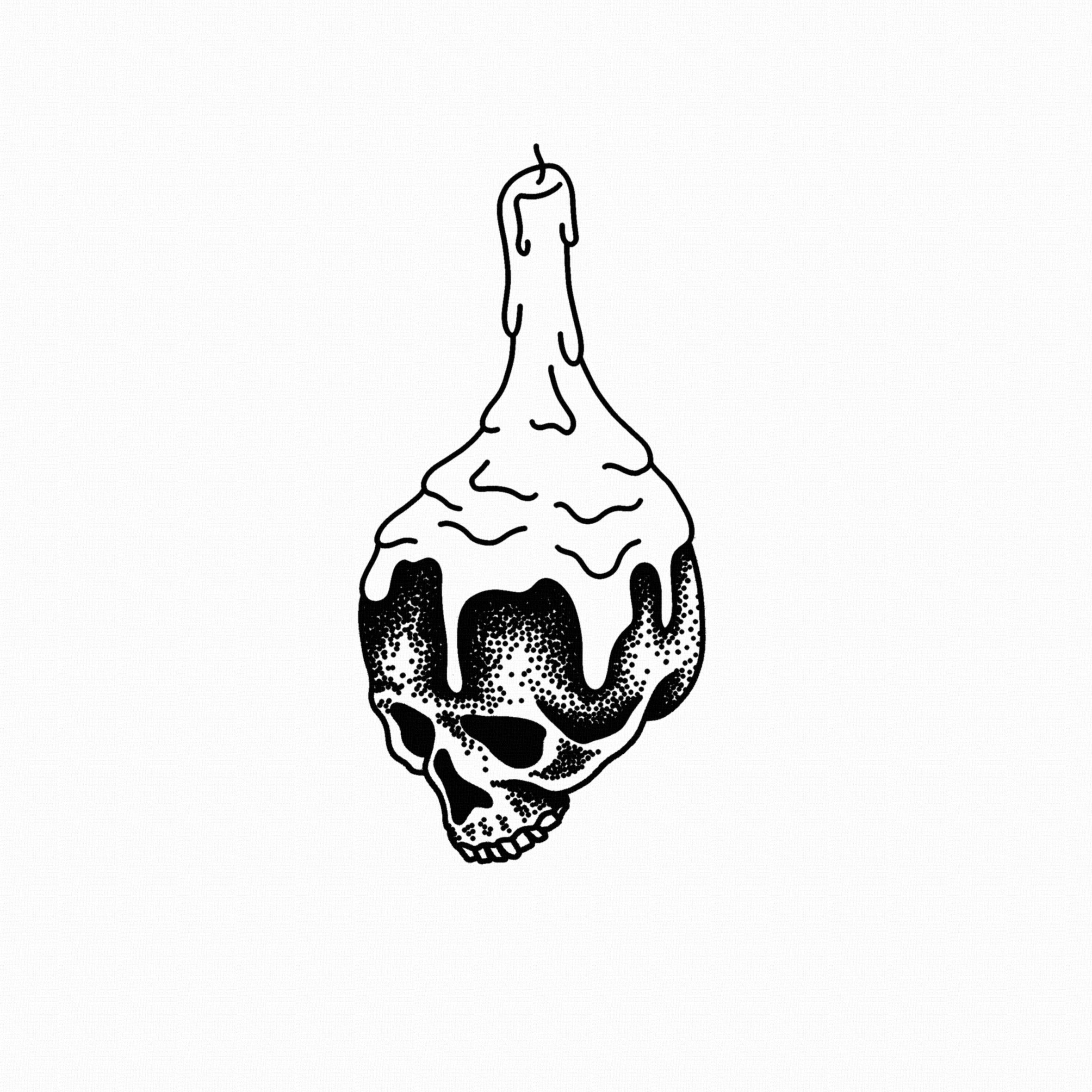 2360x2360 stanley duke tattoo design skull candle illustration dotwork