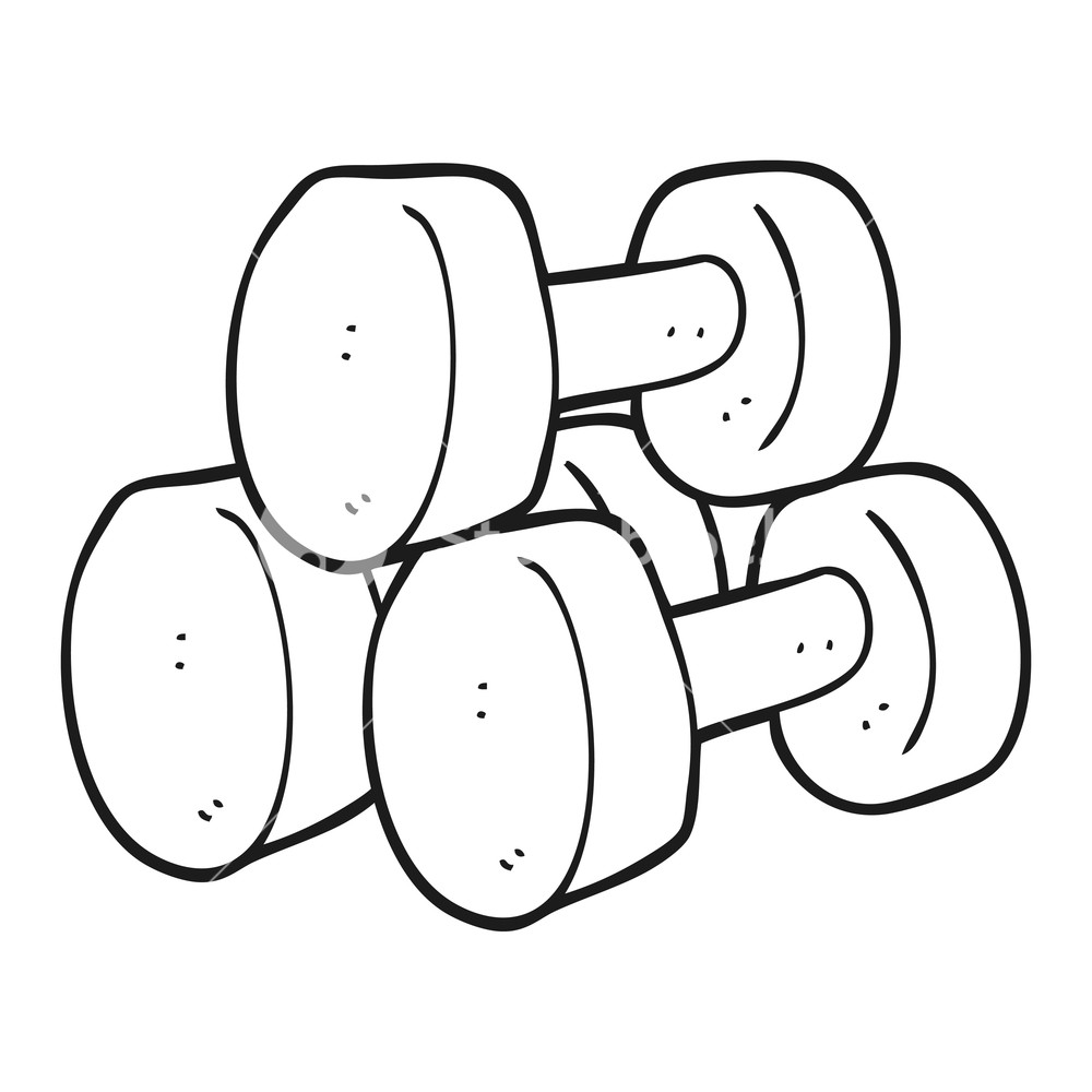 1000x1000 Freehand Drawn Black And White Cartoon Dumbbells Royalty Free