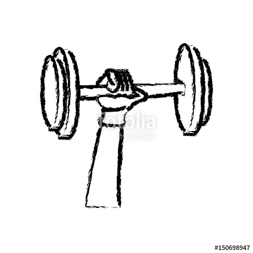 500x500 Sketch Hand Holding Dumbbell Strong Sport Vector Illustration