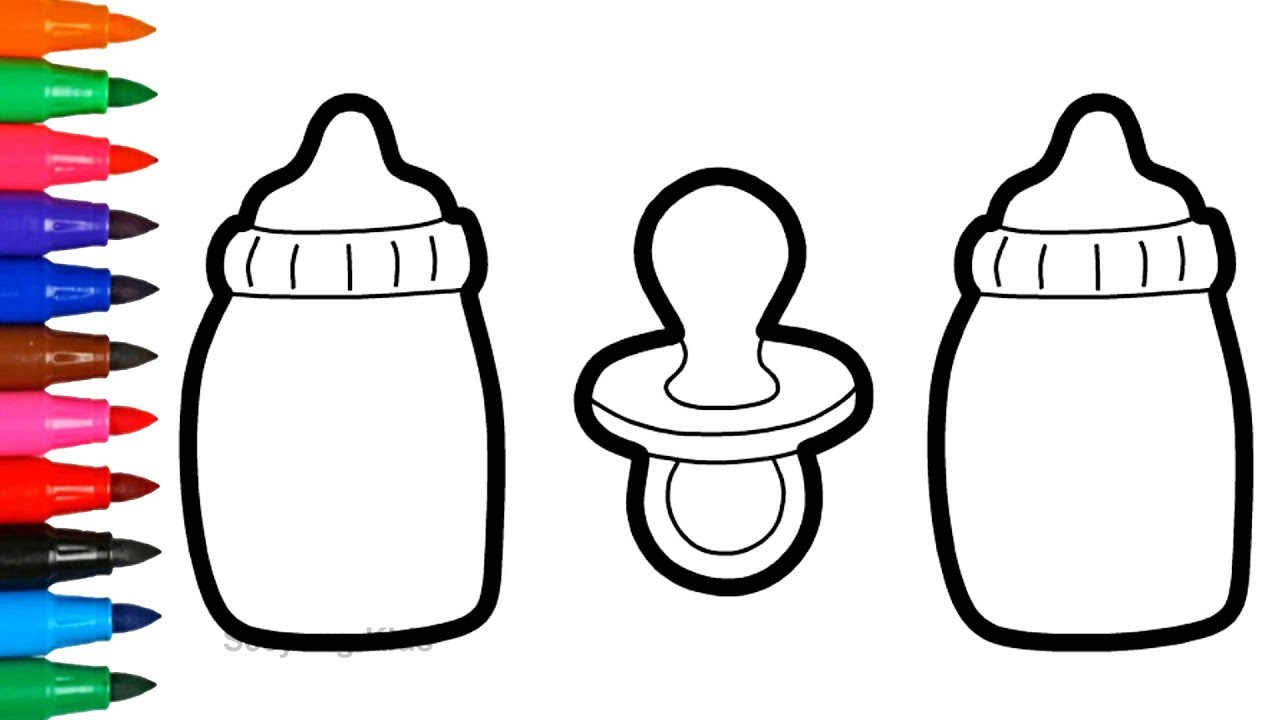 1280x720 Learn Drawing And Coloring Baby Dummy And Bottle