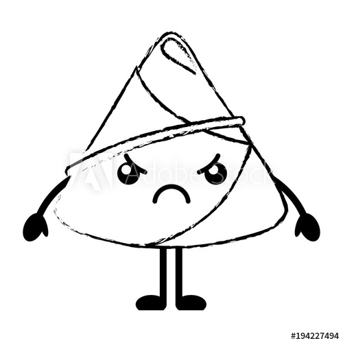 500x500 Kawaii Angry Rice Dumpling Cartoon Vector Illustration Sketch