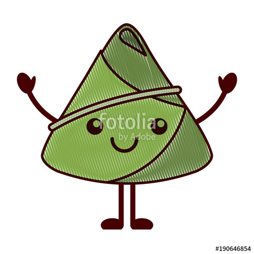 500x500 Kawaii Happy Rice Dumpling Cartoon Vector Illustration Drawing