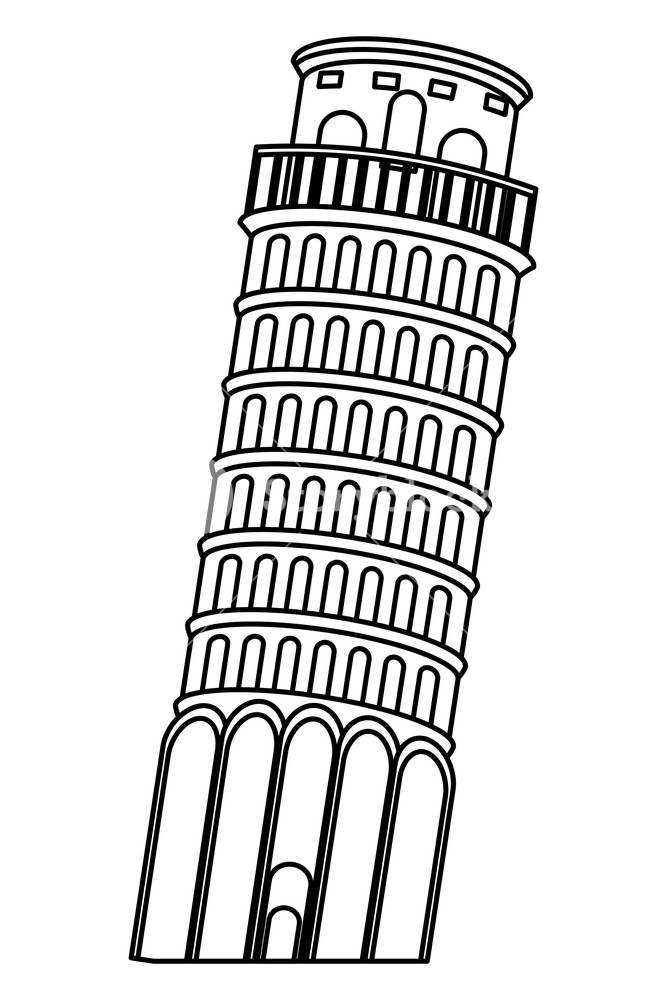 667x1000 pisa tower monument drawing in white background vector