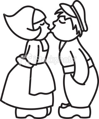 316x380 Black Outline Image Of The Classic Dutch Kissing Couple Family