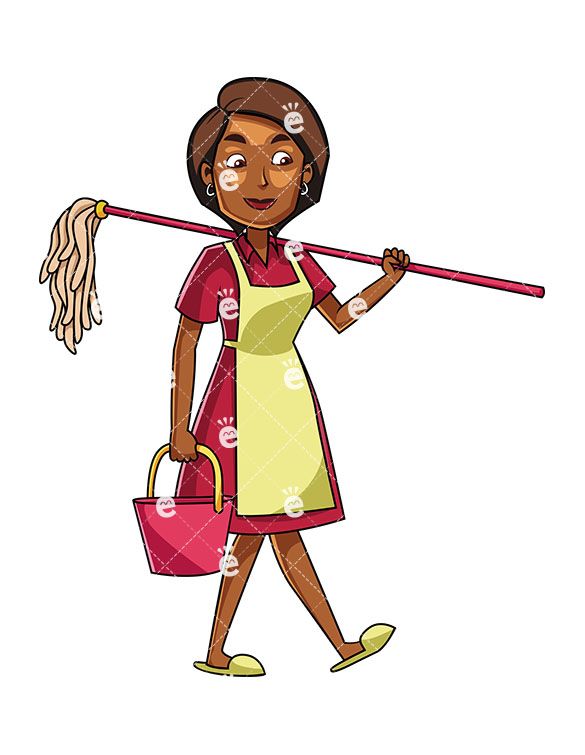585x755 A Black Woman Carrying A Mop And A Bucket Cleaning! Black