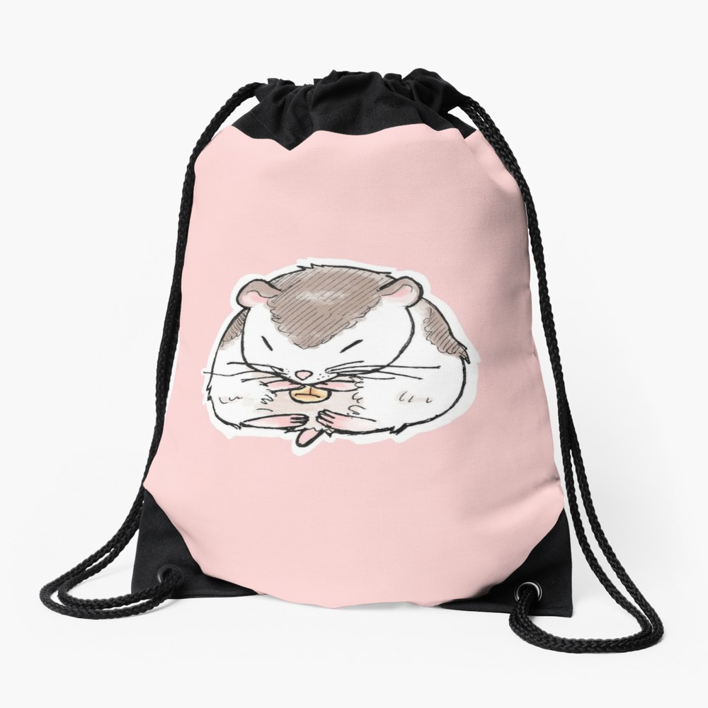 1000x1000 Cute Dwarf Hamster Eating Sketch Drawing Drawstring Bag