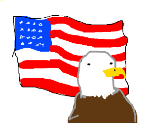 300x250 Cartoon American Flag Eagle Standing In Front Of American Flag