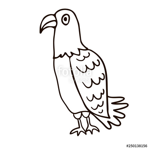 500x500 Cartoon Doodle Linear Eagle Isolated On White Background Vector