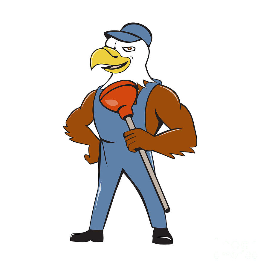 900x900 bald eagle plumber plunger isolated cartoon digital art