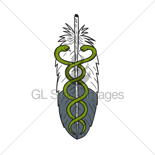 500x500 Medical Snake Eagle Feather Drawing Gl Stock Images