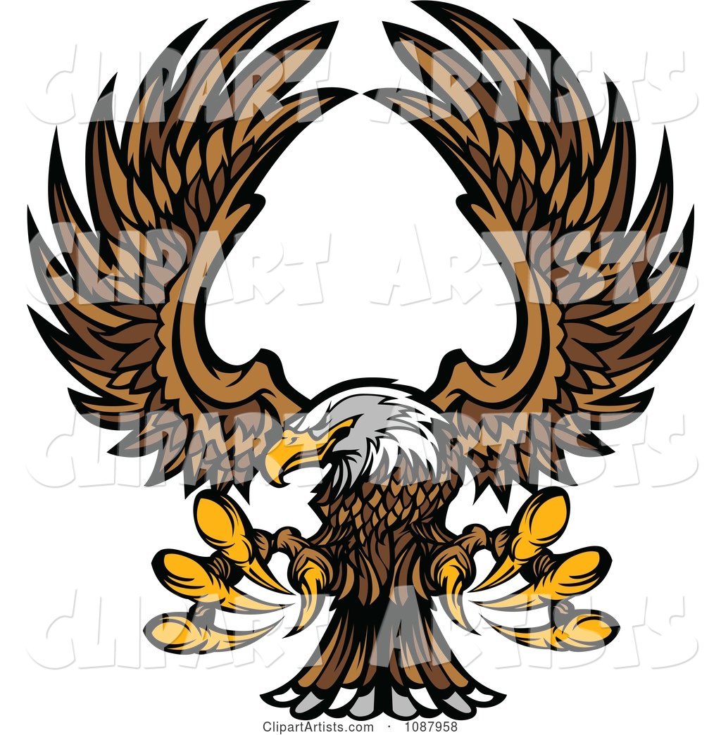1024x1044 Flying Bald Eagle Mascot With Extended Talons Clipart