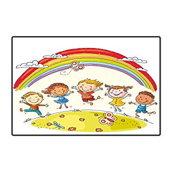355x355 Rainbow Bath Mat Non Slip Kids Jumping With Joy