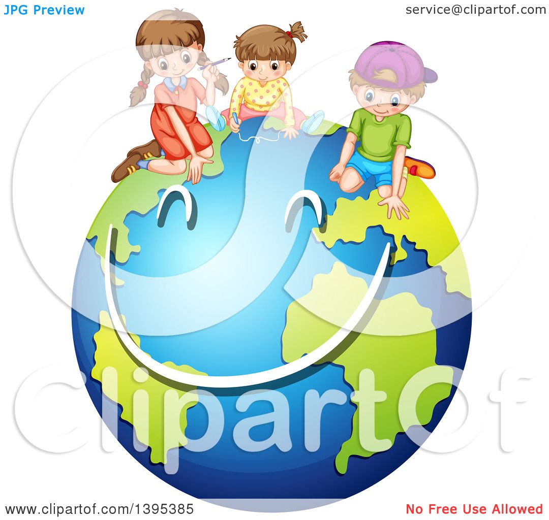 1080x1024 Clipart Of Children Drawing A Smiley Face On Planet Earth