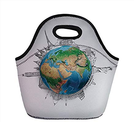 437x400 neoprene lunch bag, earth, globe of planet earth