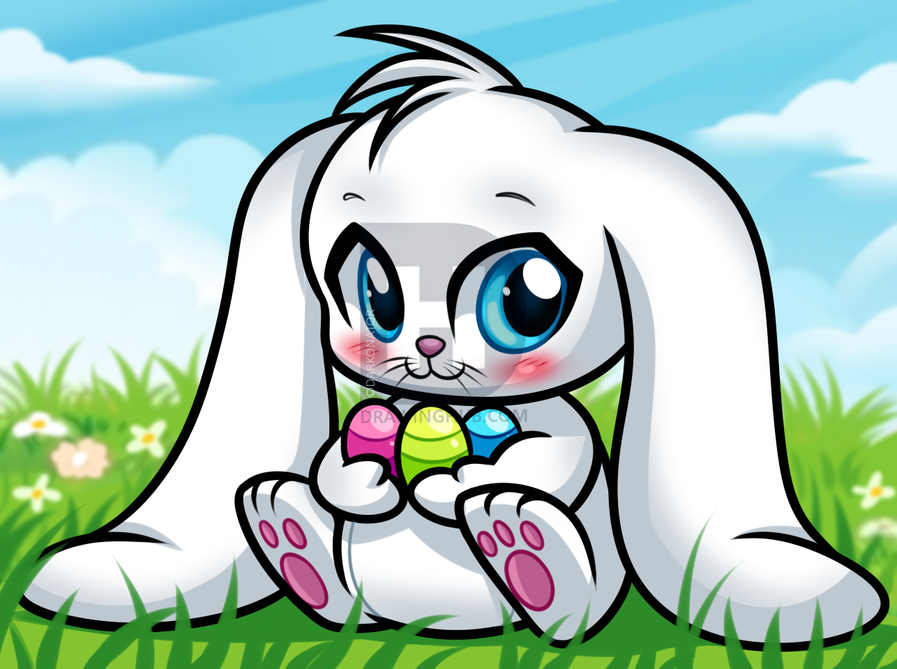 1286x959 How To Draw A Chibi Easter Bunny, Step