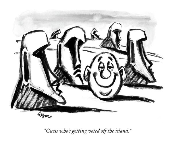 599x516 A Fat Man's Head Joins The Heads On Easter Island Art Print